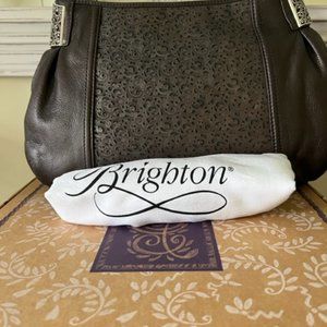Brighton Parsa Leather Laser cut Pewter/Bronze Metallic Rare